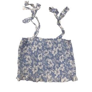 American Eagle Smocked Floral Crop Top Blue White Size Medium